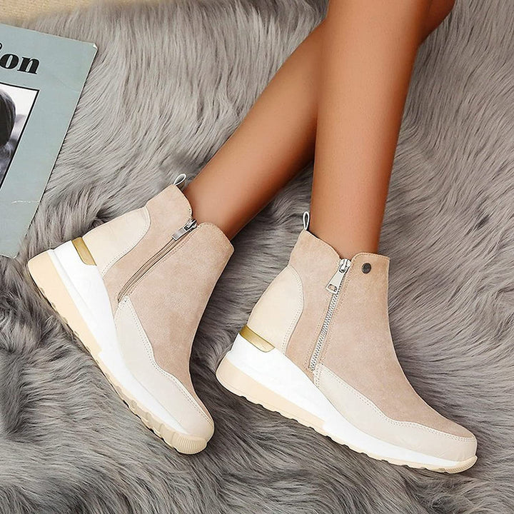 "Wasserdichte Damen Stiefeletten, elegant, mit rutschfester Sohle und Doppelreißverschluss, in Beige, Braun, Dunkelblau, Schw
