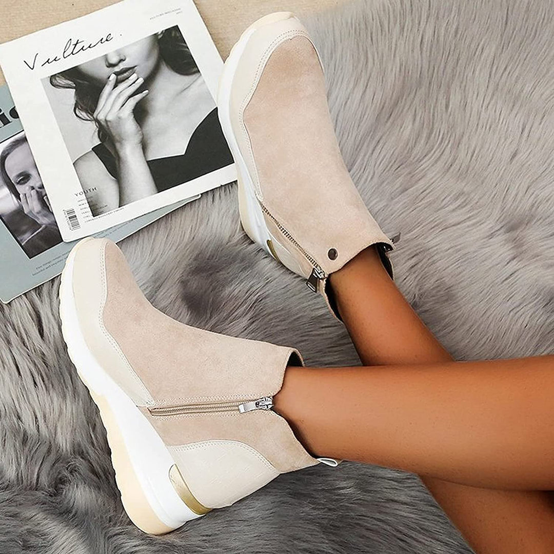 "Wasserdichte Damen Stiefeletten, elegant, mit rutschfester Sohle und Doppelreißverschluss, in Beige, Braun, Dunkelblau, Schw