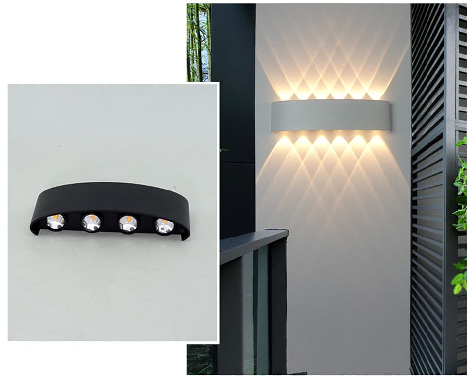 Wasserdichte LED-Außenwandleuchte, modernes Design aus Aluminium, für stilvolle und energieeffiziente Beleuchtung im Freien.