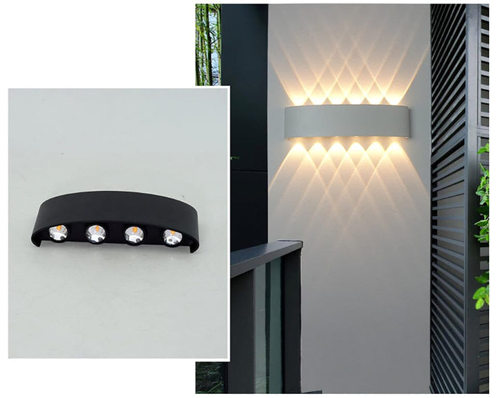 Wasserdichte LED-Außenwandleuchte, modernes Design aus Aluminium, für stilvolle und energieeffiziente Beleuchtung im Freien.