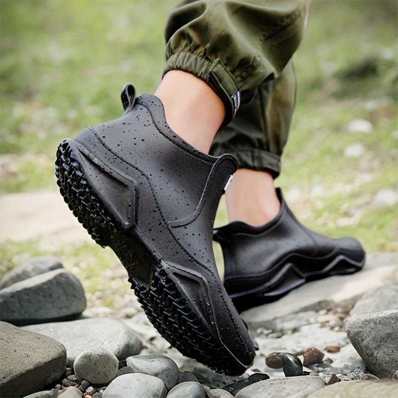 "Wasserdichte, stilvolle Damen-Gummistiefel, PVC-Material, modische Herbstfarben, komfortabler niedriger Absatz, Outdoor-Aben