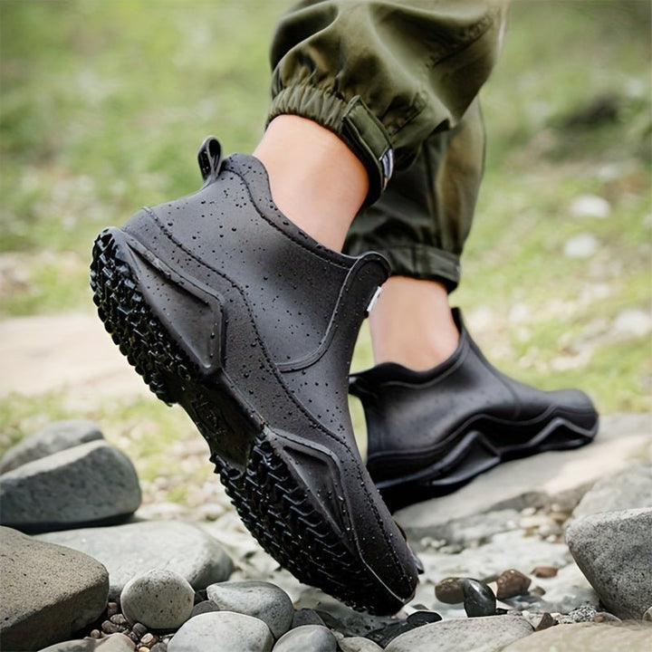 "Wasserdichte, stilvolle Damen-Gummistiefel, PVC-Material, modische Herbstfarben, komfortabler niedriger Absatz, Outdoor-Aben