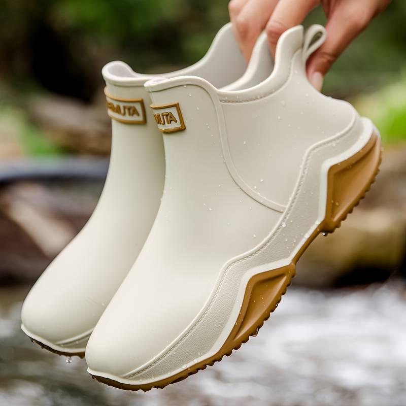 "Wasserdichte, stilvolle Damen-Gummistiefel, PVC-Material, modische Herbstfarben, komfortabler niedriger Absatz, Outdoor-Aben