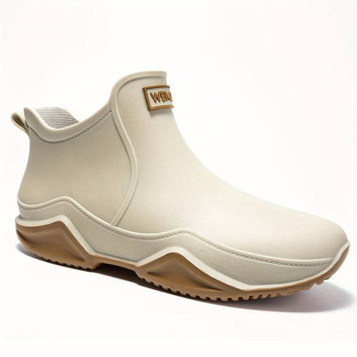 "Wasserdichte, stilvolle Damen-Gummistiefel, PVC-Material, modische Herbstfarben, komfortabler niedriger Absatz, Outdoor-Aben