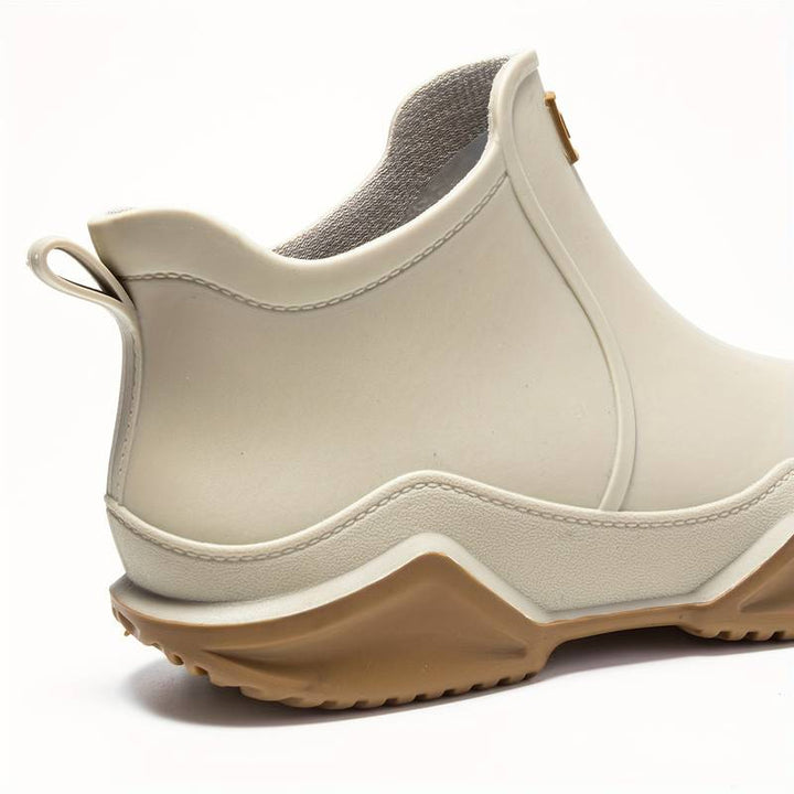 "Wasserdichte, stilvolle Damen-Gummistiefel, PVC-Material, modische Herbstfarben, komfortabler niedriger Absatz, Outdoor-Aben