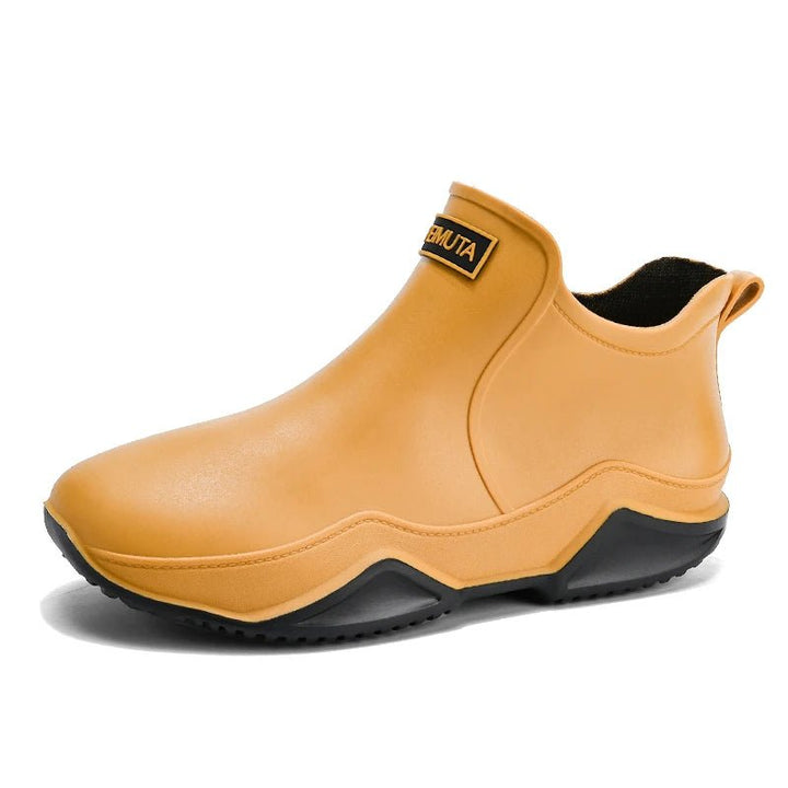 "Wasserdichte, stilvolle Damen-Gummistiefel, PVC-Material, modische Herbstfarben, komfortabler niedriger Absatz, Outdoor-Aben