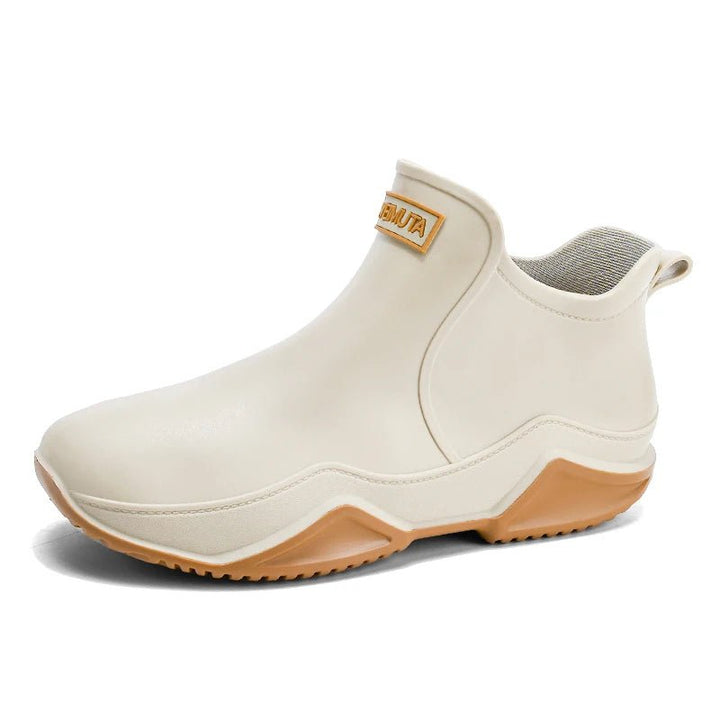 "Wasserdichte, stilvolle Damen-Gummistiefel, PVC-Material, modische Herbstfarben, komfortabler niedriger Absatz, Outdoor-Aben