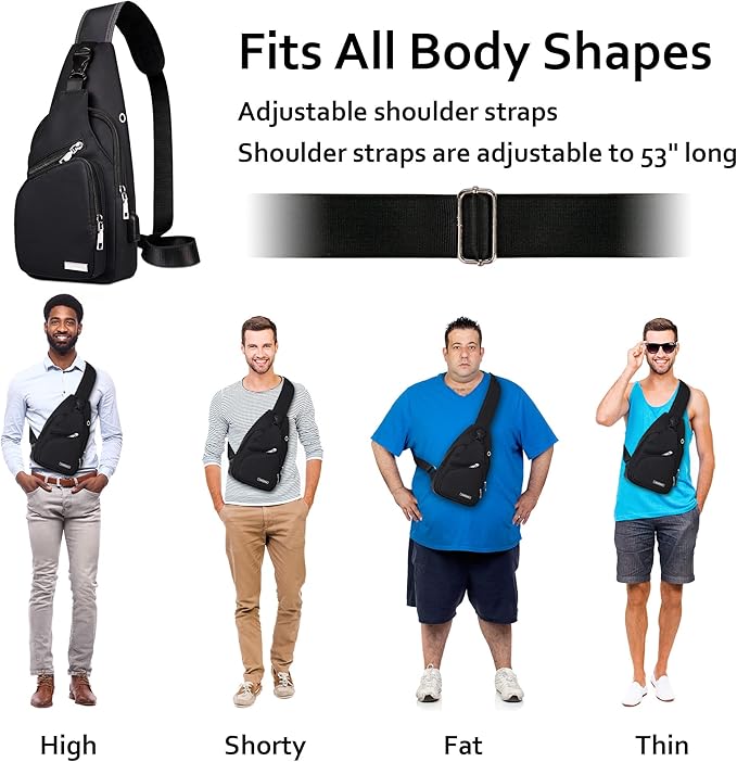 "Wasserdichte, stilvolle Sling Bag, Vorderansicht, ideal für Reisen und Outdoor, mit verstellbaren Trägern und geräumigen Fäc