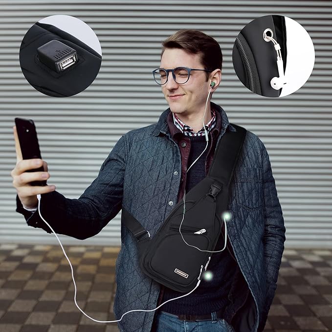 "Wasserdichte, stilvolle Sling Bag, Vorderansicht, ideal für Reisen und Outdoor, mit verstellbaren Trägern und geräumigen Fäc
