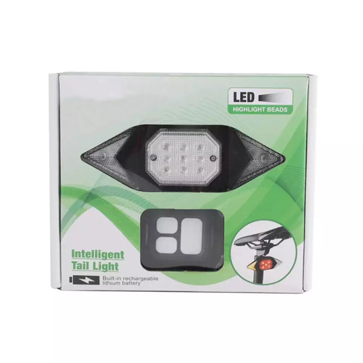 "Wasserdichter Fahrradblinker mit LED-Licht und Fernbedienung, an Fahrradrahmen montiert, bei Nacht sichtbar"
