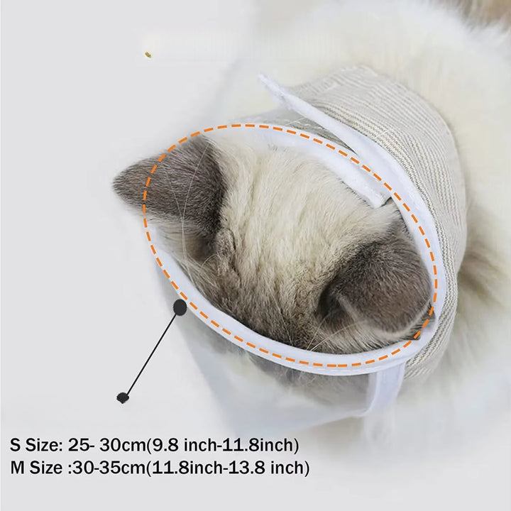 "Weiche Katzen Schutzmaske, atmungsaktiv und verstellbar, für Schutz und Komfort nach Operationen."