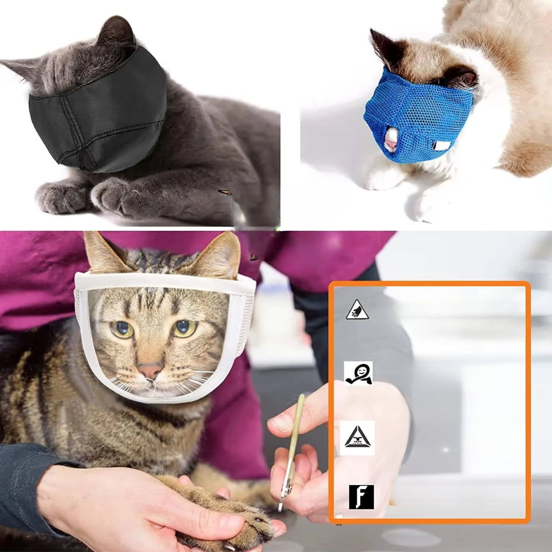 "Weiche Katzen Schutzmaske, atmungsaktiv und verstellbar, für Schutz und Komfort nach Operationen."