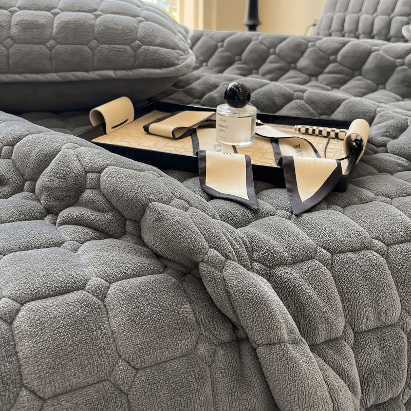 "Weiche Tagesdecke mit quadratischer Textur, moderne Decke in Blau, ideal für Wohn- oder Schlafzimmer Dekor."