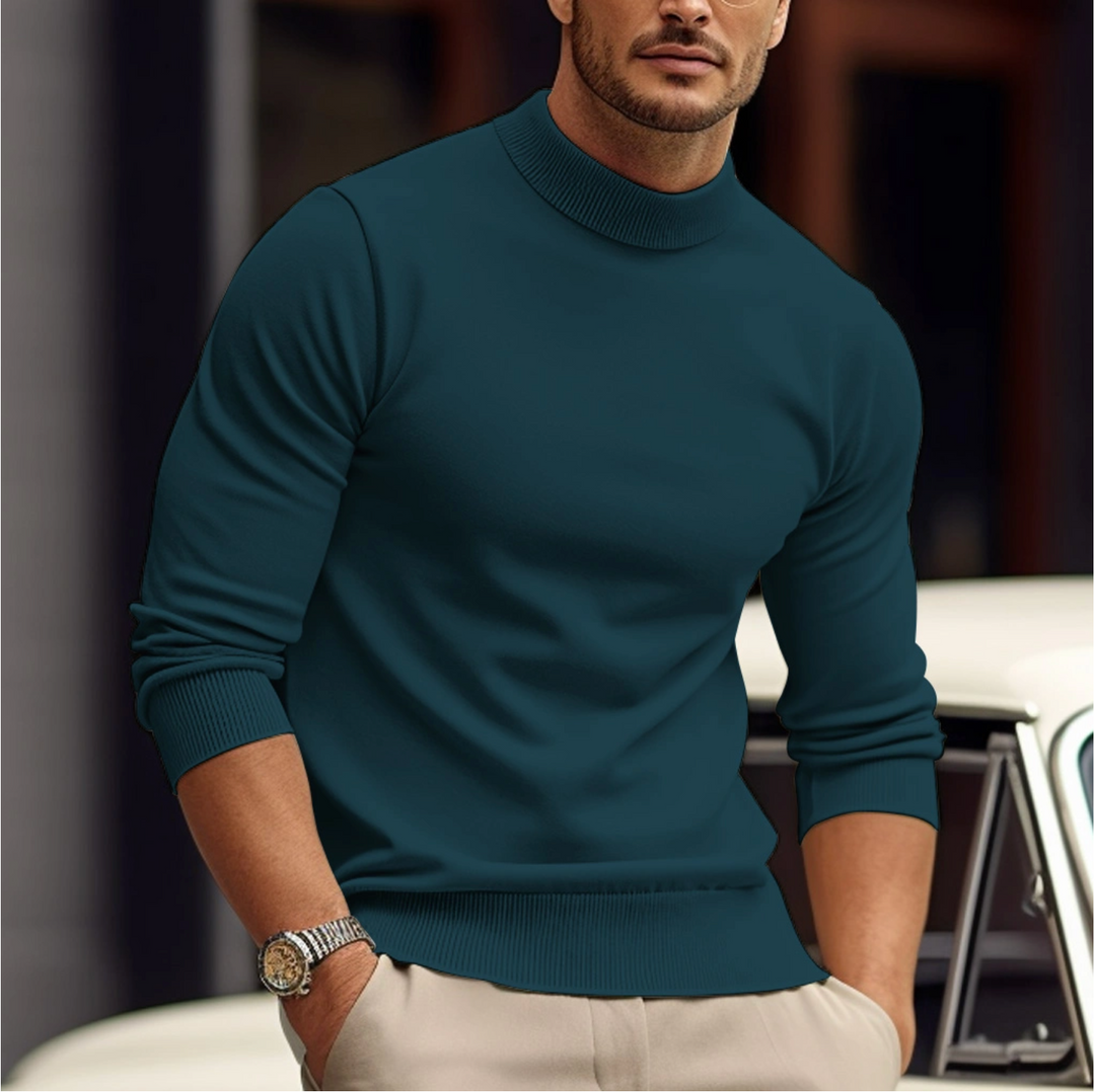"Weicher Herrenpullover aus Baumwolle, atmungsaktiv, in Blau, Grau, Grün, Orange, Weiß für Komfort und Eleganz."