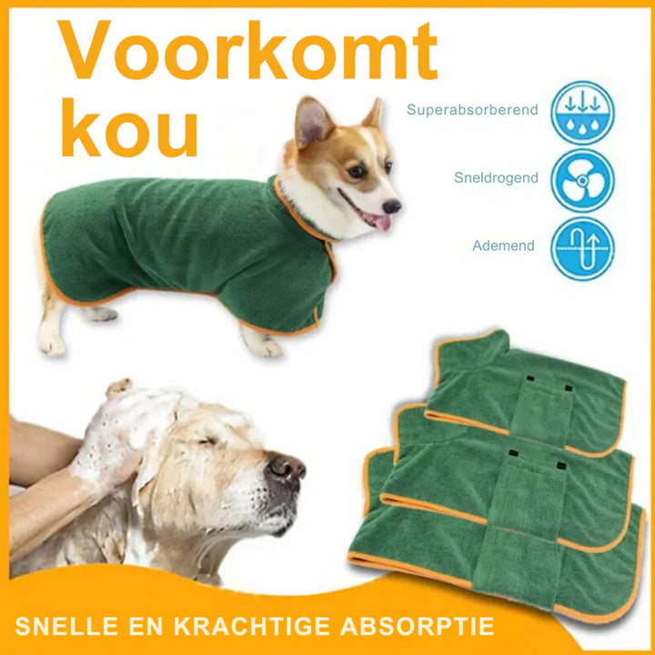 "Weicher, saugfähiger Hundebademantel für schnelles Trocknen und Schutz vor Kälte, passend für alle Hundegrößen."