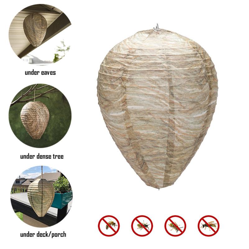 "Wespennest Abwehr Lampe hängend, mesh design, umgeben von beleuchteten Insekten, idealer Schutz für Sommerabende"