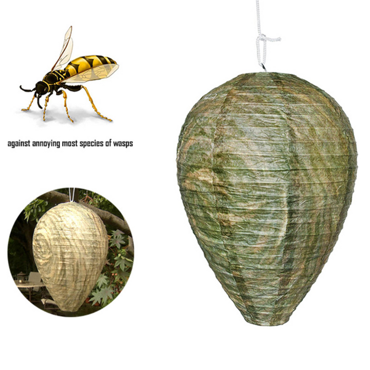 "Wespennest Abwehr Lampe hängend, mesh design, umgeben von beleuchteten Insekten, idealer Schutz für Sommerabende"