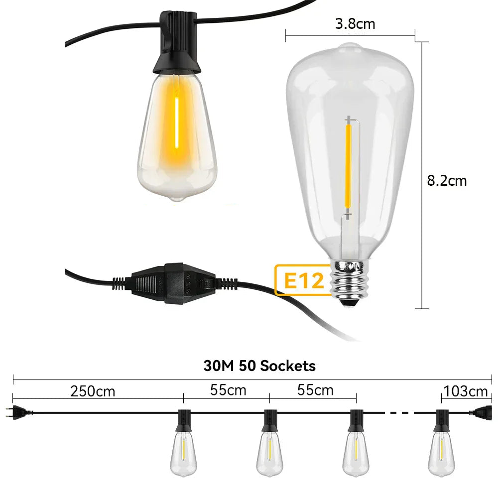 Wetterfeste LED-Lichterkette: energieeffizient und langlebig, ideal für stimmungsvolle Außenbeleuchtung bei jedem Wetter.