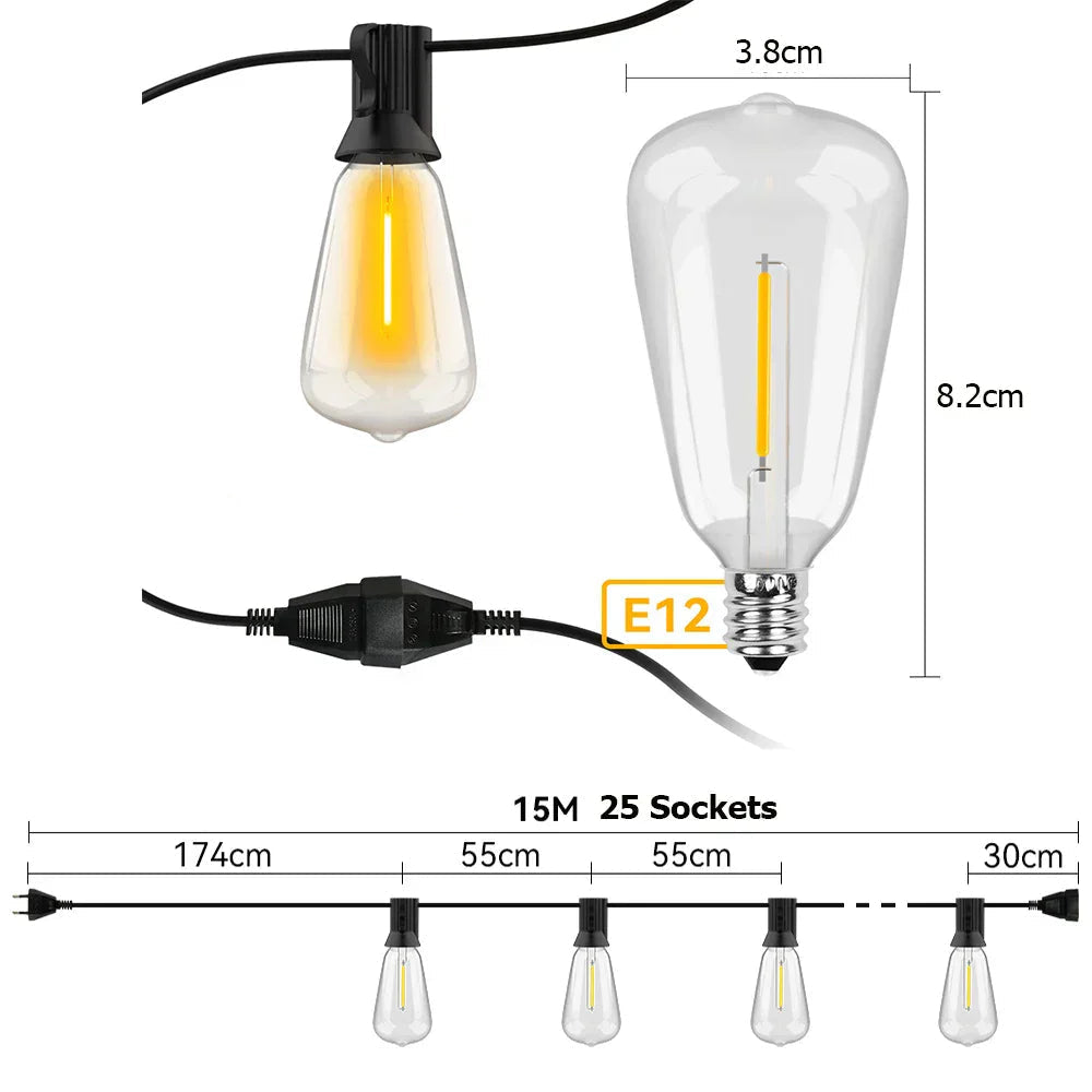 Wetterfeste LED-Lichterkette: energieeffizient und langlebig, ideal für stimmungsvolle Außenbeleuchtung bei jedem Wetter.