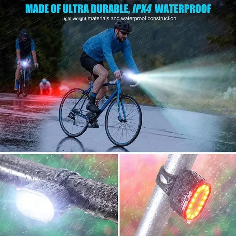 "Wiederaufladbare Fahrradleuchten, IPX4 wasserdicht, USB-kompatibel, superhell mit verschiedenen Beleuchtungsmodi."