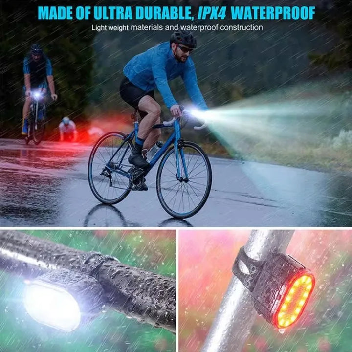 "Wiederaufladbare Fahrradleuchten, IPX4 wasserdicht, USB-kompatibel, superhell mit verschiedenen Beleuchtungsmodi."