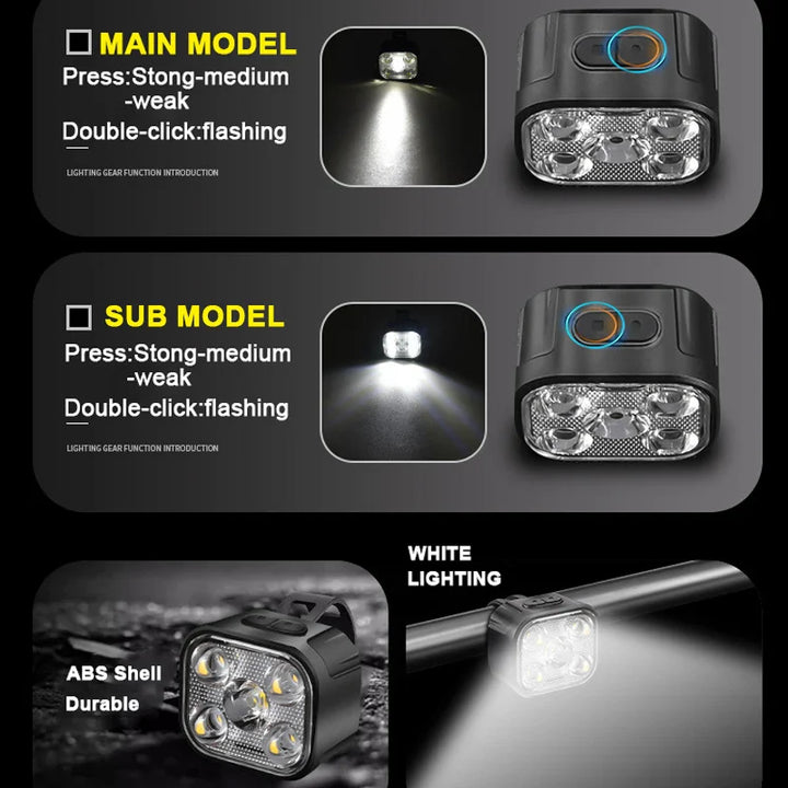 "Wiederaufladbare LED-Fahrradlichter Set: Frontlicht mit 350 Lumen, Rücklicht mit 12 Modi, IPX65 wasserfestes Design."