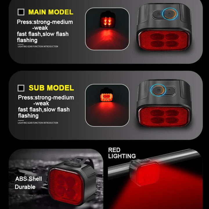 "Wiederaufladbare LED-Fahrradlichter Set: Frontlicht mit 350 Lumen, Rücklicht mit 12 Modi, IPX65 wasserfestes Design."
