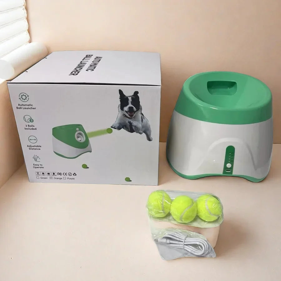 "Wiederaufladbarer, verstellbarer automatischer Ballwerfer für Hunde mit modernem Design aus hochwertigem Kunststoff."