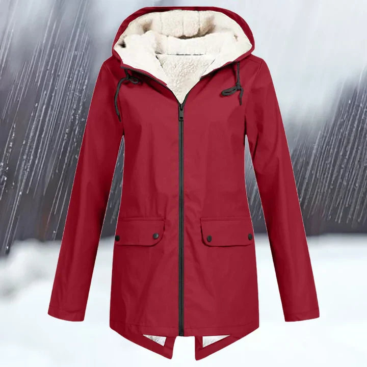 "Wind- und wasserdichte Damenjacke mit verdickter Kapuze, stilvolles Design, ideal für kaltes und nasses Wetter."