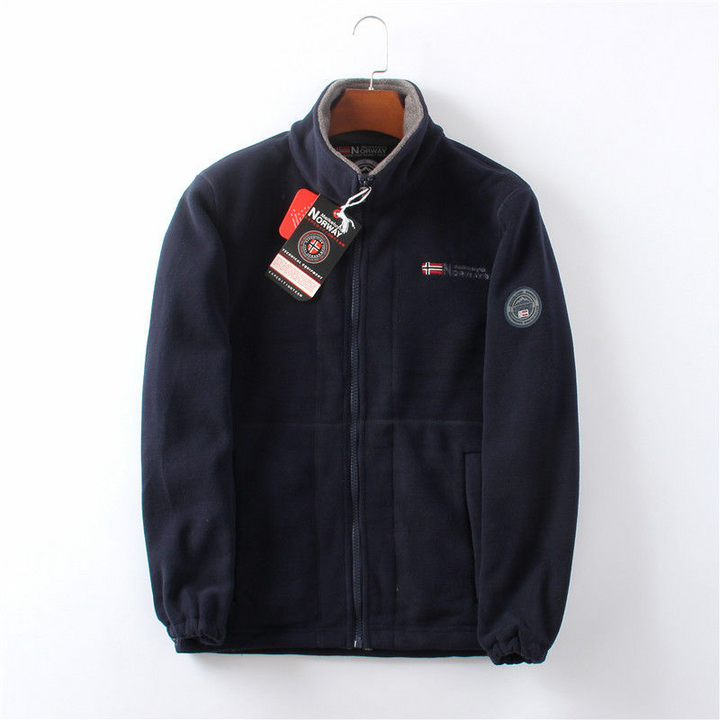 Winddichte Herren Fleece Jacke, grau, elegant, atmungsaktiv, mit versteckten Taschen, ideal für kalte Herbst- und Wintertage.