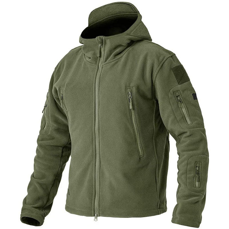 Winddichte Herren-Outdoor-Fleecejacke, grau, mit Taschen; ideal für Wandern, bietet Komfort und Schutz vor Wind.