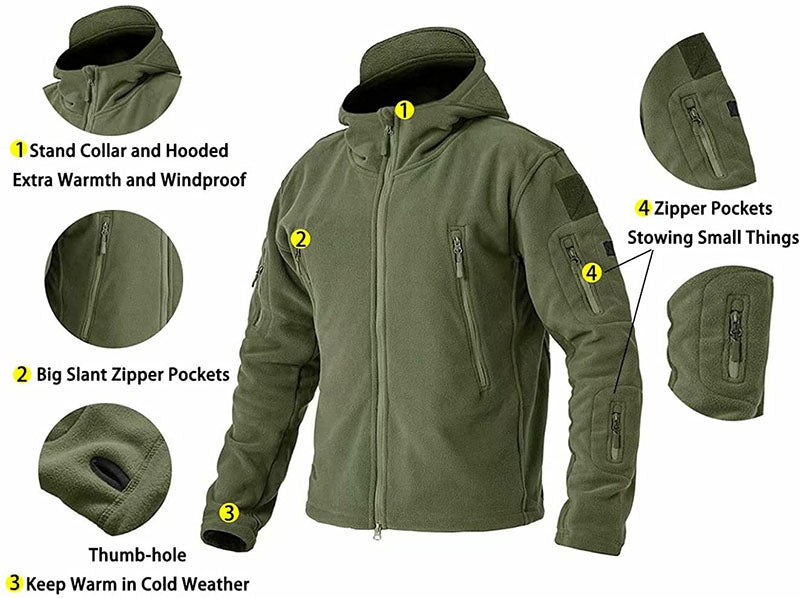Winddichte Herren-Outdoor-Fleecejacke, grau, mit Taschen; ideal für Wandern, bietet Komfort und Schutz vor Wind.