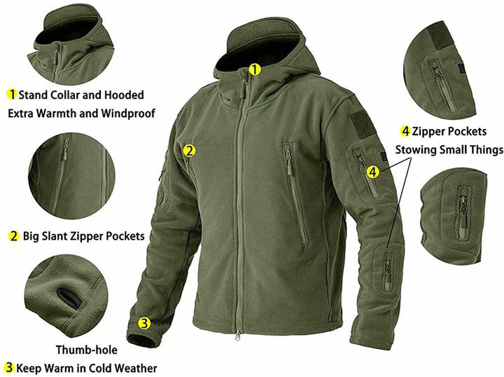 Winddichte Herren-Outdoor-Fleecejacke, grau, mit Taschen; ideal für Wandern, bietet Komfort und Schutz vor Wind.