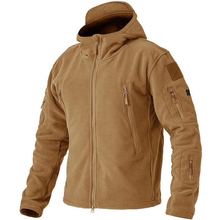 Winddichte Herren-Outdoor-Fleecejacke, grau, mit Taschen; ideal für Wandern, bietet Komfort und Schutz vor Wind.
