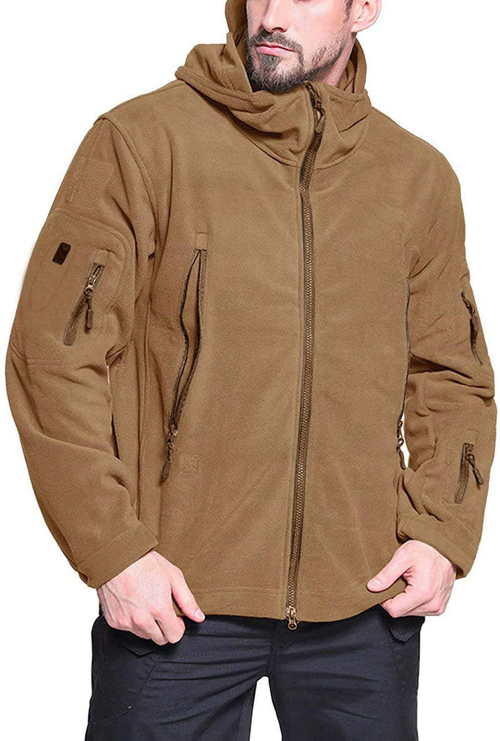 Winddichte Herren-Outdoor-Fleecejacke, grau, mit Taschen; ideal für Wandern, bietet Komfort und Schutz vor Wind.