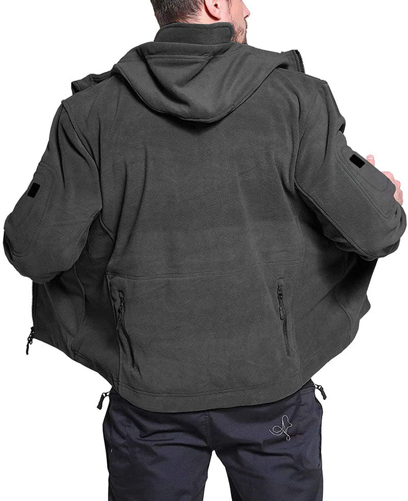 Winddichte Herren-Outdoor-Fleecejacke, grau, mit Taschen; ideal für Wandern, bietet Komfort und Schutz vor Wind.