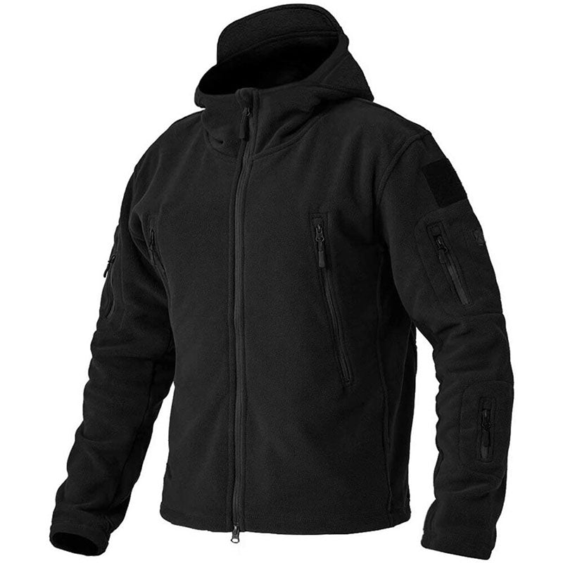Winddichte Herren-Outdoor-Fleecejacke, grau, mit Taschen; ideal für Wandern, bietet Komfort und Schutz vor Wind.