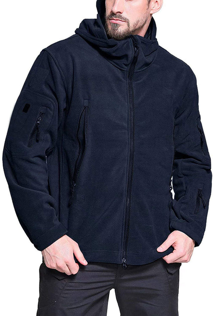 Winddichte Herren-Outdoor-Fleecejacke, grau, mit Taschen; ideal für Wandern, bietet Komfort und Schutz vor Wind.