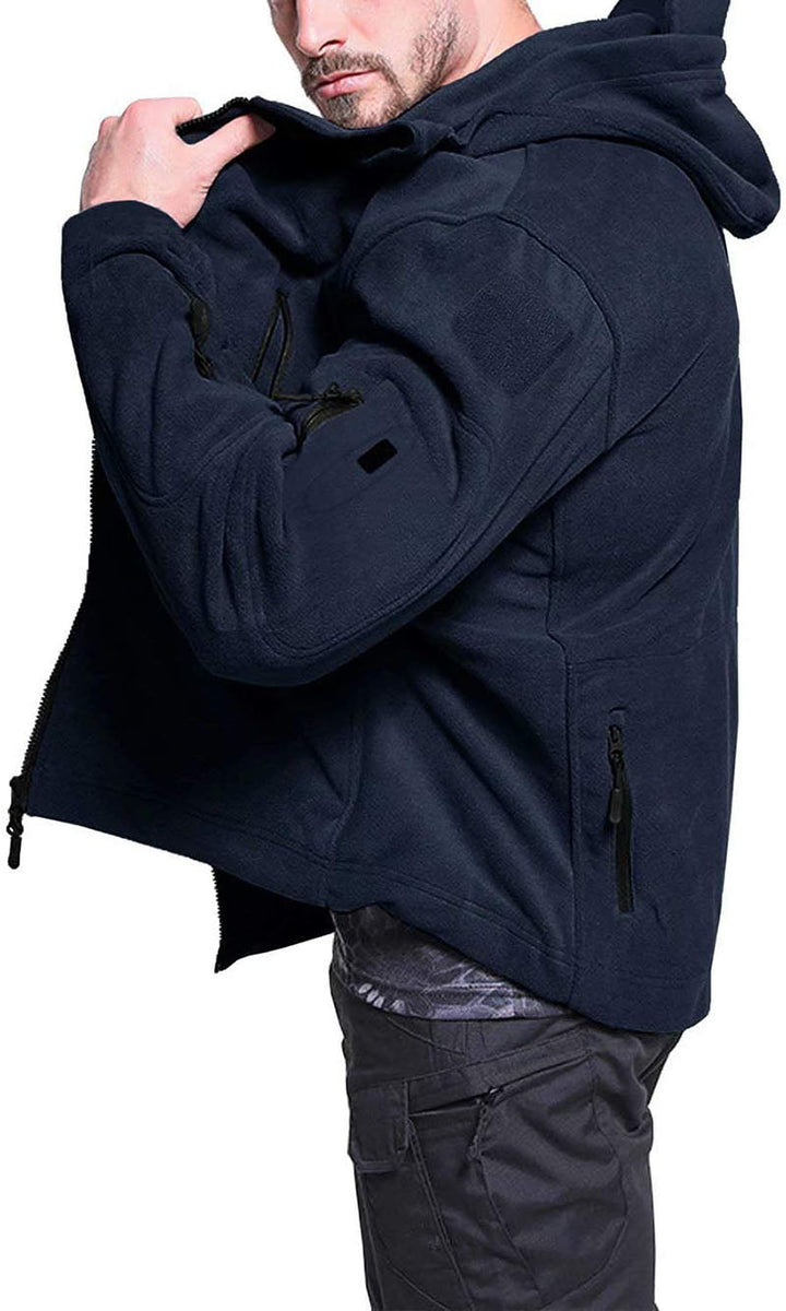 Winddichte Herren-Outdoor-Fleecejacke, grau, mit Taschen; ideal für Wandern, bietet Komfort und Schutz vor Wind.