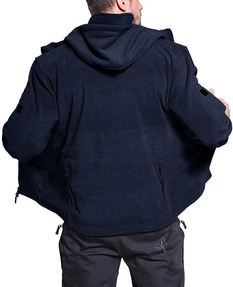 Winddichte Herren-Outdoor-Fleecejacke, grau, mit Taschen; ideal für Wandern, bietet Komfort und Schutz vor Wind.