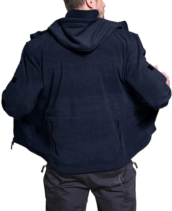 Winddichte Herren-Outdoor-Fleecejacke, grau, mit Taschen; ideal für Wandern, bietet Komfort und Schutz vor Wind.