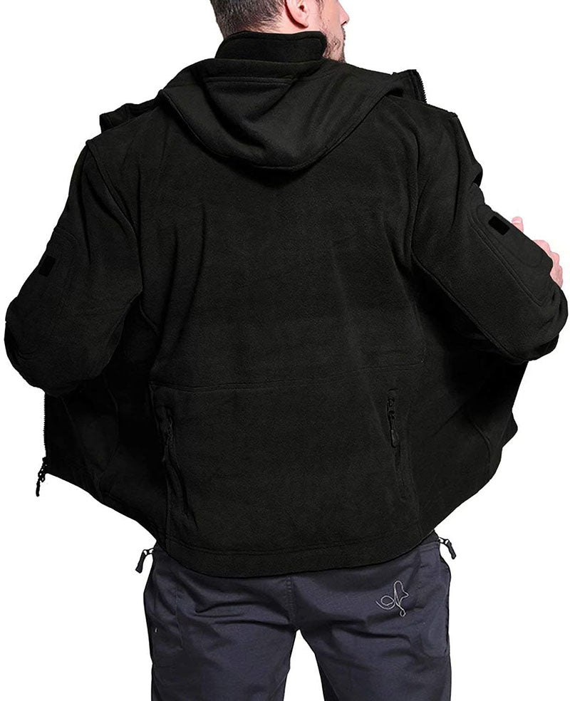 Winddichte Herren-Outdoor-Fleecejacke, grau, mit Taschen; ideal für Wandern, bietet Komfort und Schutz vor Wind.