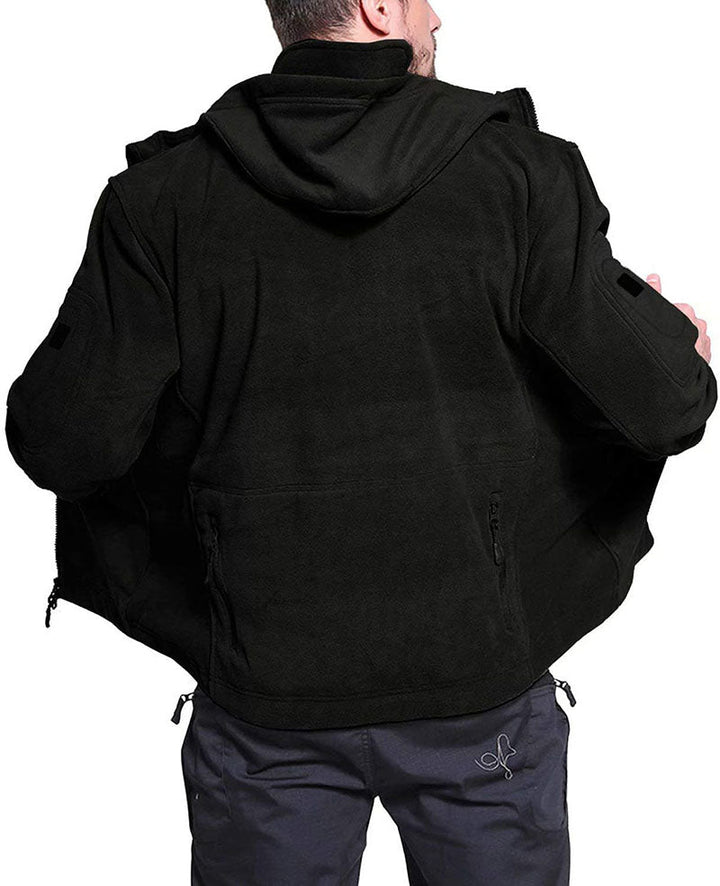 Winddichte Herren-Outdoor-Fleecejacke, grau, mit Taschen; ideal für Wandern, bietet Komfort und Schutz vor Wind.
