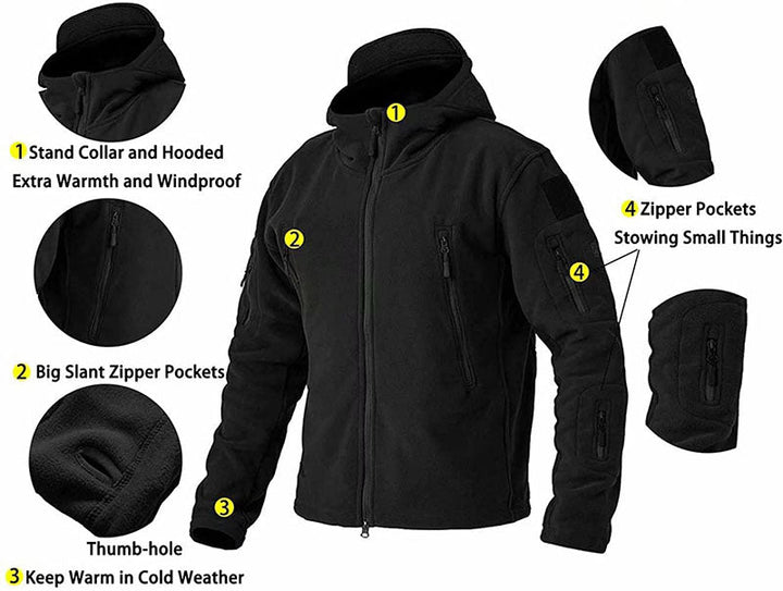 Winddichte Herren-Outdoor-Fleecejacke, grau, mit Taschen; ideal für Wandern, bietet Komfort und Schutz vor Wind.