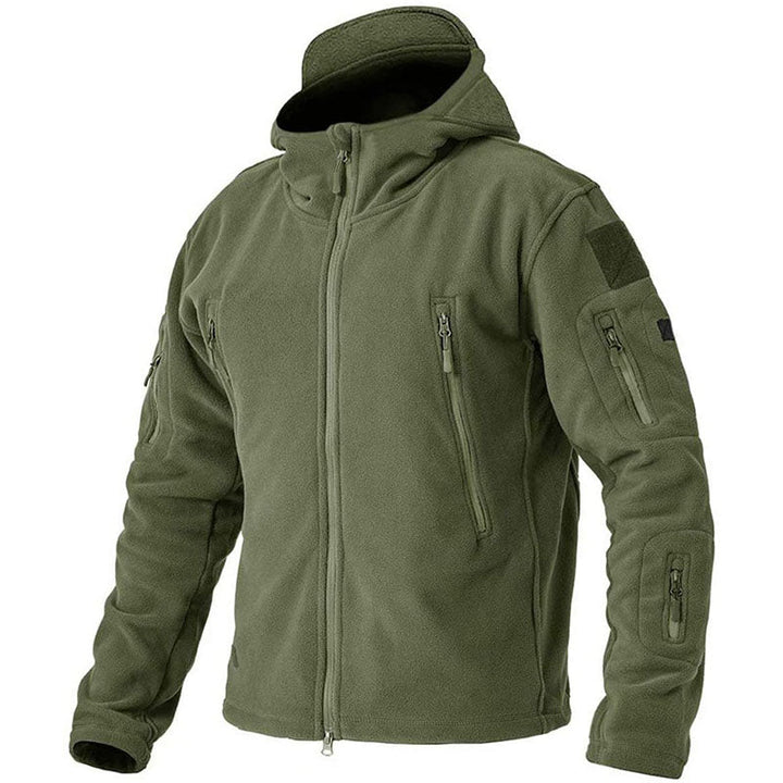 Winddichte Herren-Outdoor-Fleecejacke, grau, mit Taschen; ideal für Wandern, bietet Komfort und Schutz vor Wind.