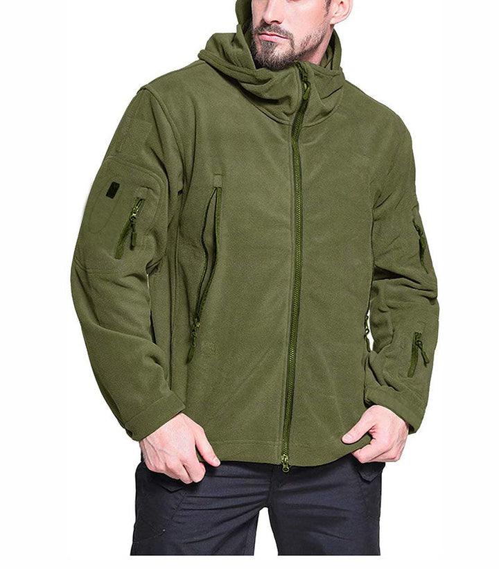 Winddichte Herren-Outdoor-Fleecejacke, grau, mit Taschen; ideal für Wandern, bietet Komfort und Schutz vor Wind.