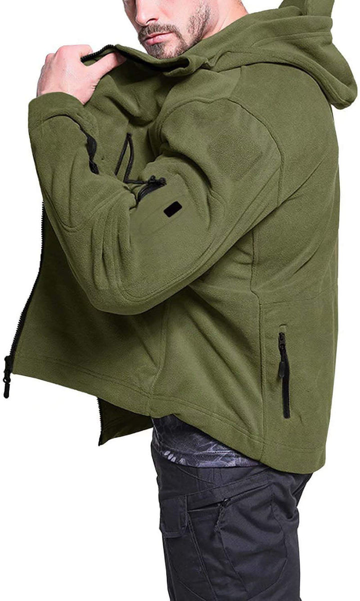 Winddichte Herren-Outdoor-Fleecejacke, grau, mit Taschen; ideal für Wandern, bietet Komfort und Schutz vor Wind.