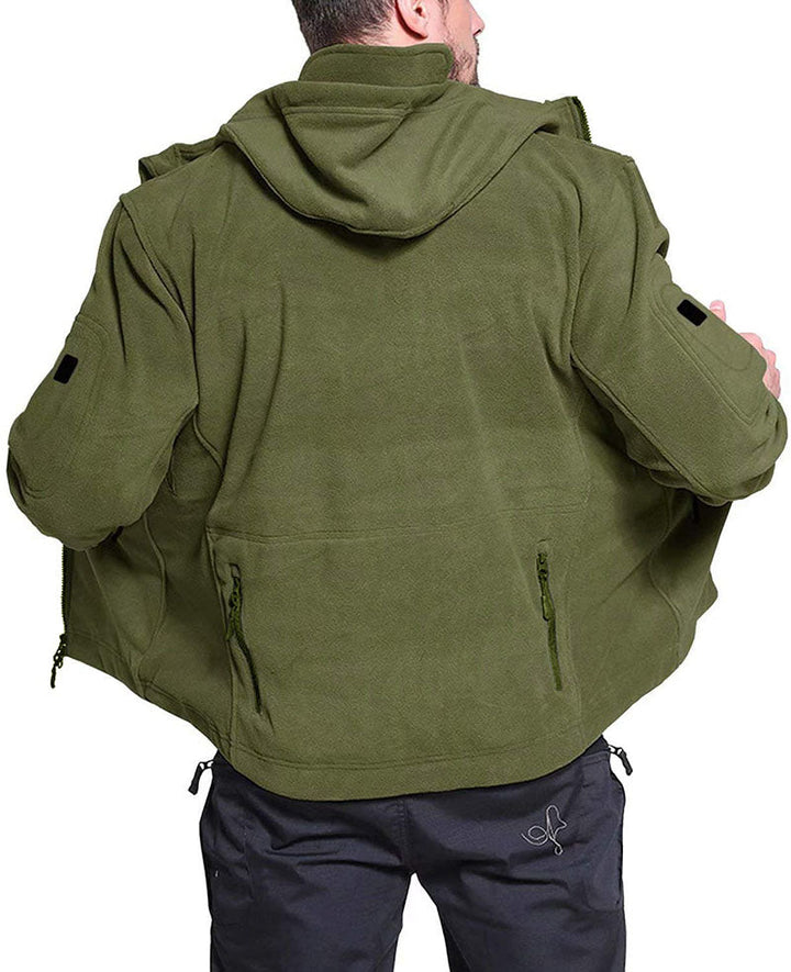 Winddichte Herren-Outdoor-Fleecejacke, grau, mit Taschen; ideal für Wandern, bietet Komfort und Schutz vor Wind.