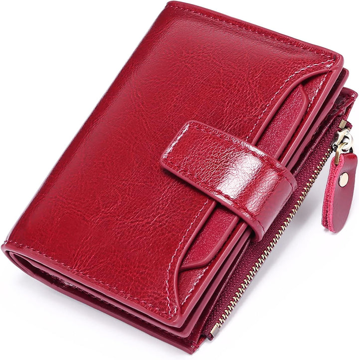 Weinrote Leder-Geldbörse mit Reißverschluss, Damen-Portemonnaie, elegant und kompakt.