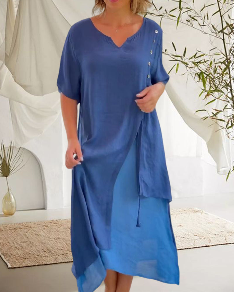 Theresa's™ Asymmetrisches kurzärmeliges Kleid mit V-Ausschnitt